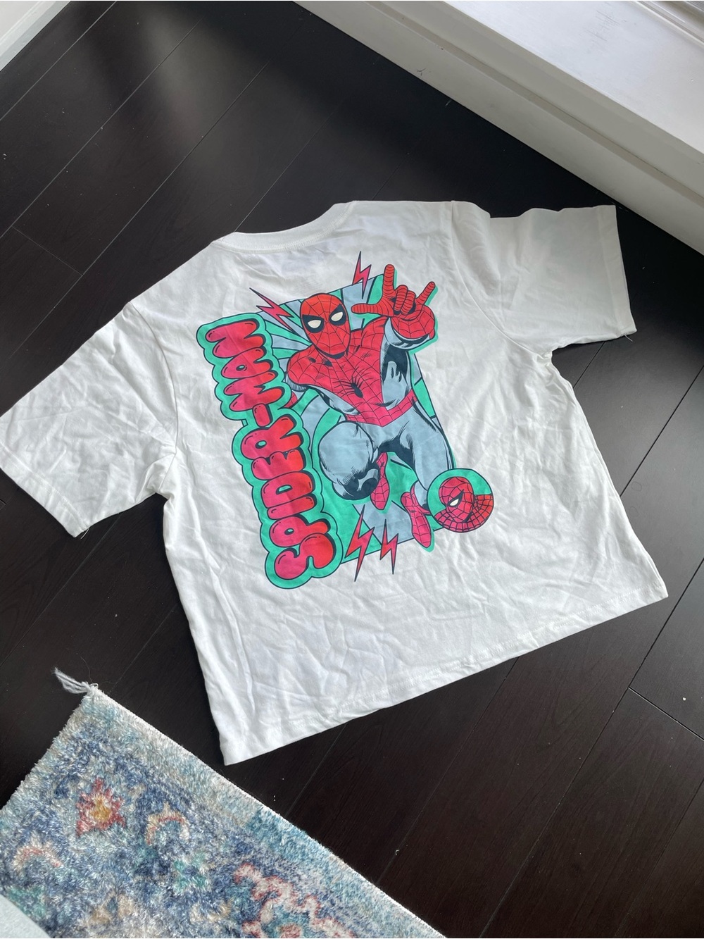 NEW MARVEL Spider-Man Graphic Tee - White with Red & Teal Print